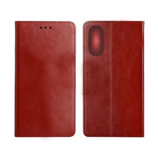 Leather Flip Cover with Internal Pocket For Oppo A17 4g Red